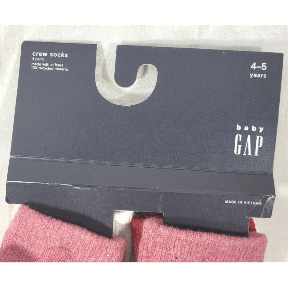 GAP 4 Pairs CashSoft Toddler Grippy Crew Socks - Red, Pink, White, Tan - 4/5Y